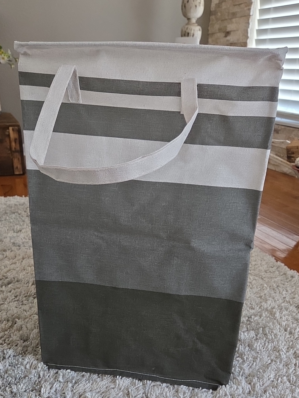 Gray & White Striped Canvas Storage Tote - Multipurpose Laundry Bin Set Of 2